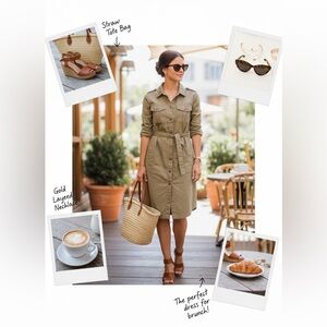 Tommy Hilfiger Olive Green Safari Belted Utility Shirt Dress.